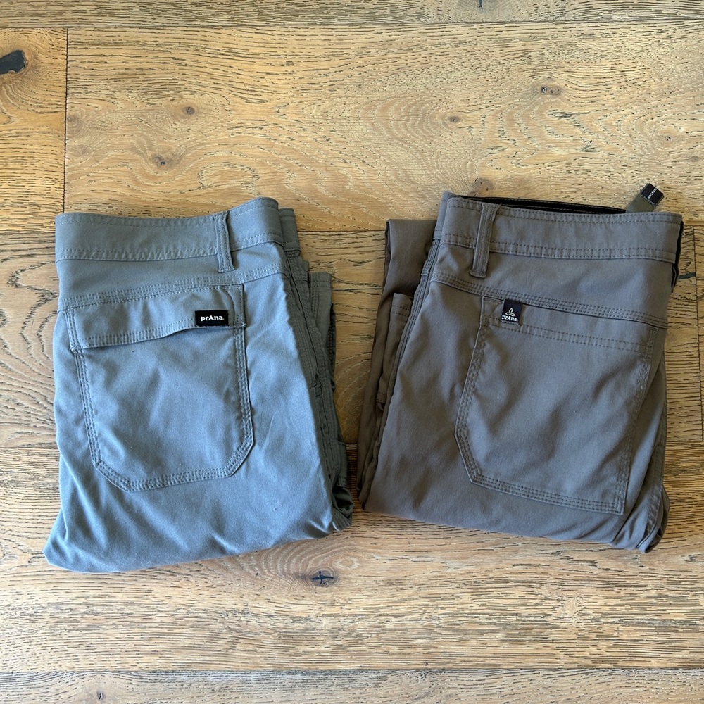 Prana Zion Slim Straight Pants 34x32 (2) pair lot! Grey & Mud (tan)…